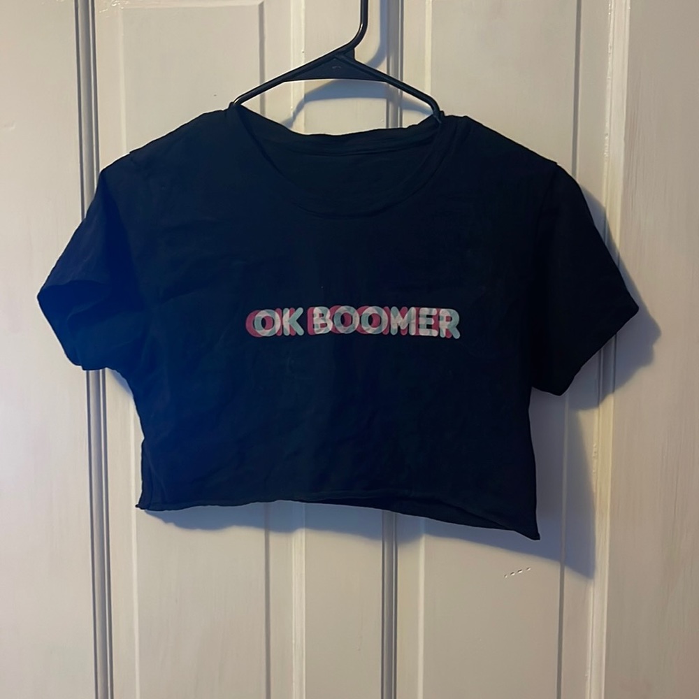 Ok boomer crop top made from a mens small shirt